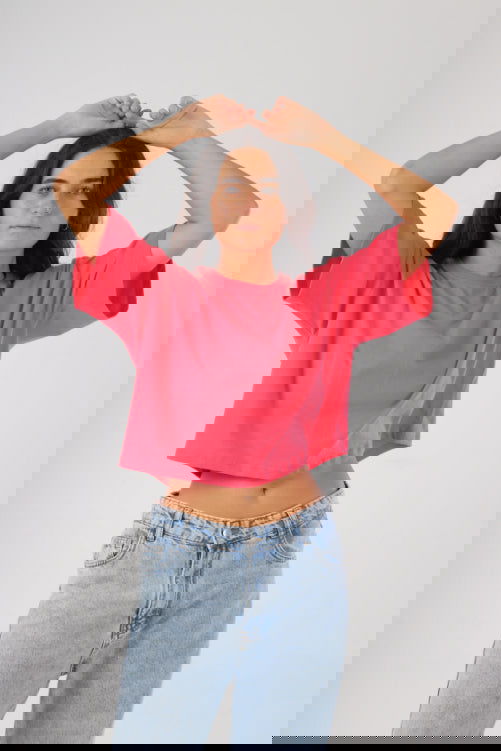 Basic Oversize Crop Top-Hot Pink - REDDOT