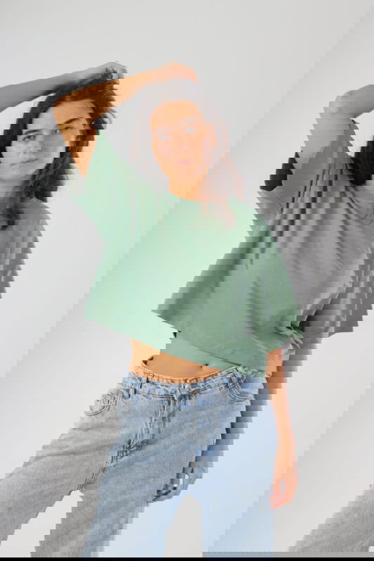 Basic Oversize Crop Top-Olive Green - REDDOT