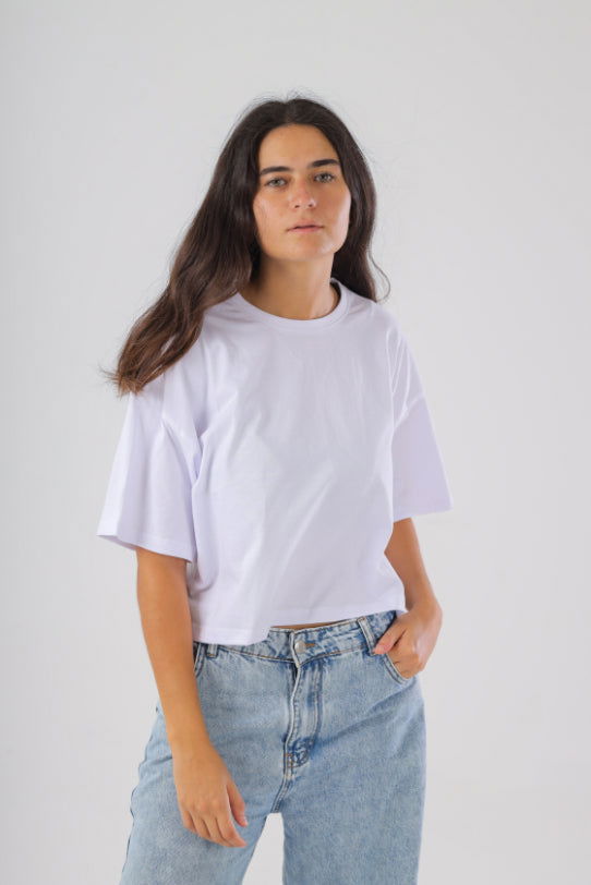 Basic Oversize Crop Top-White - REDDOT