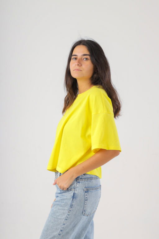 Basic Oversize Crop Top-Yellow - REDDOT