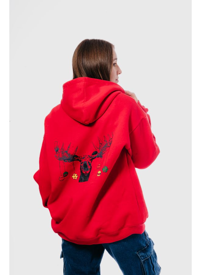 Christmas Reindeer Hoodie-Red - REDDOT