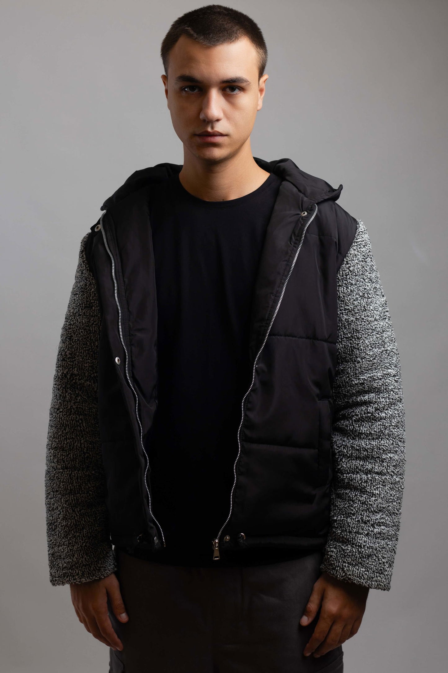 Fleece Hooded Jacket-Black x Navy - REDDOT