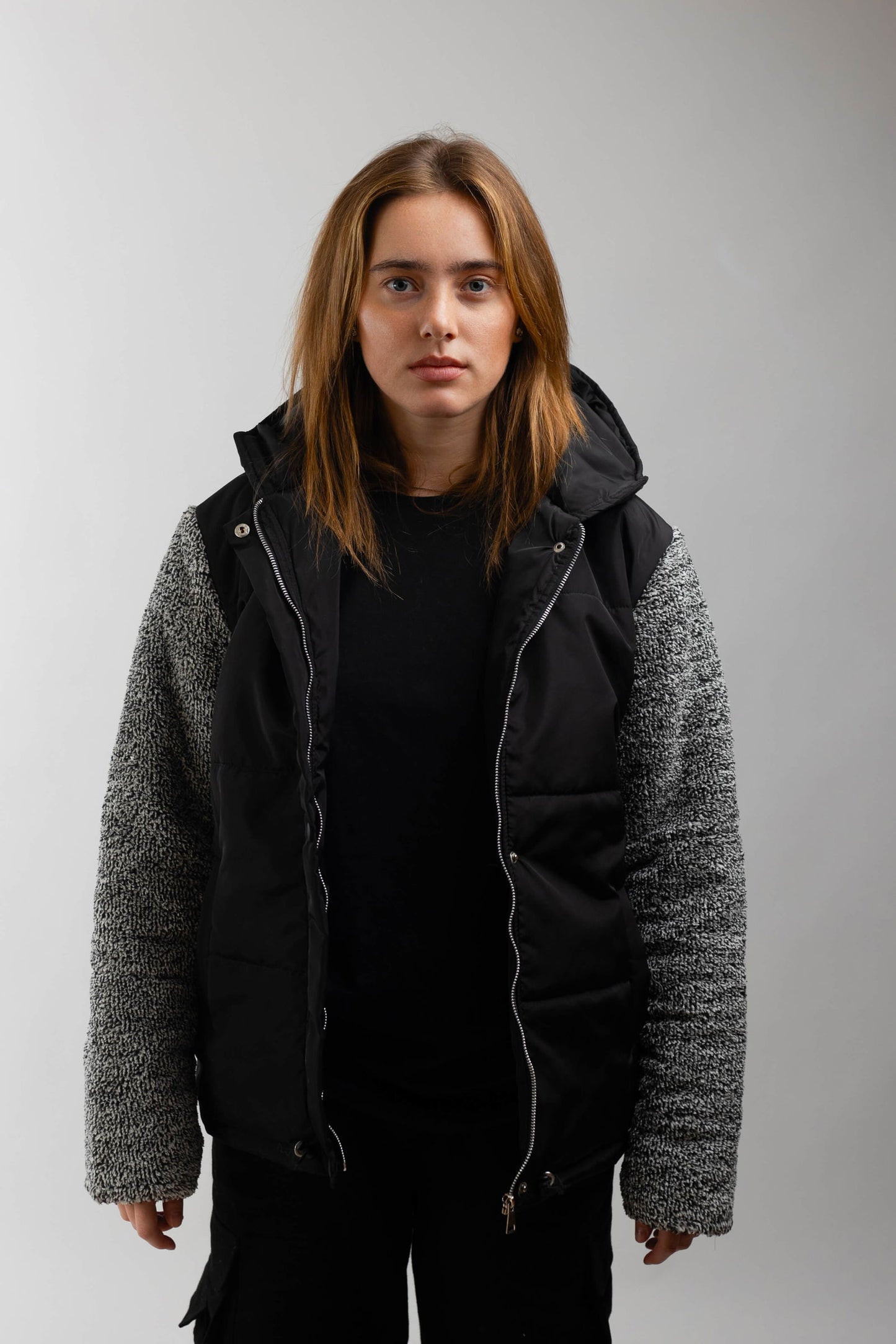 Fleece Hooded Jacket-Black x Navy - REDDOT