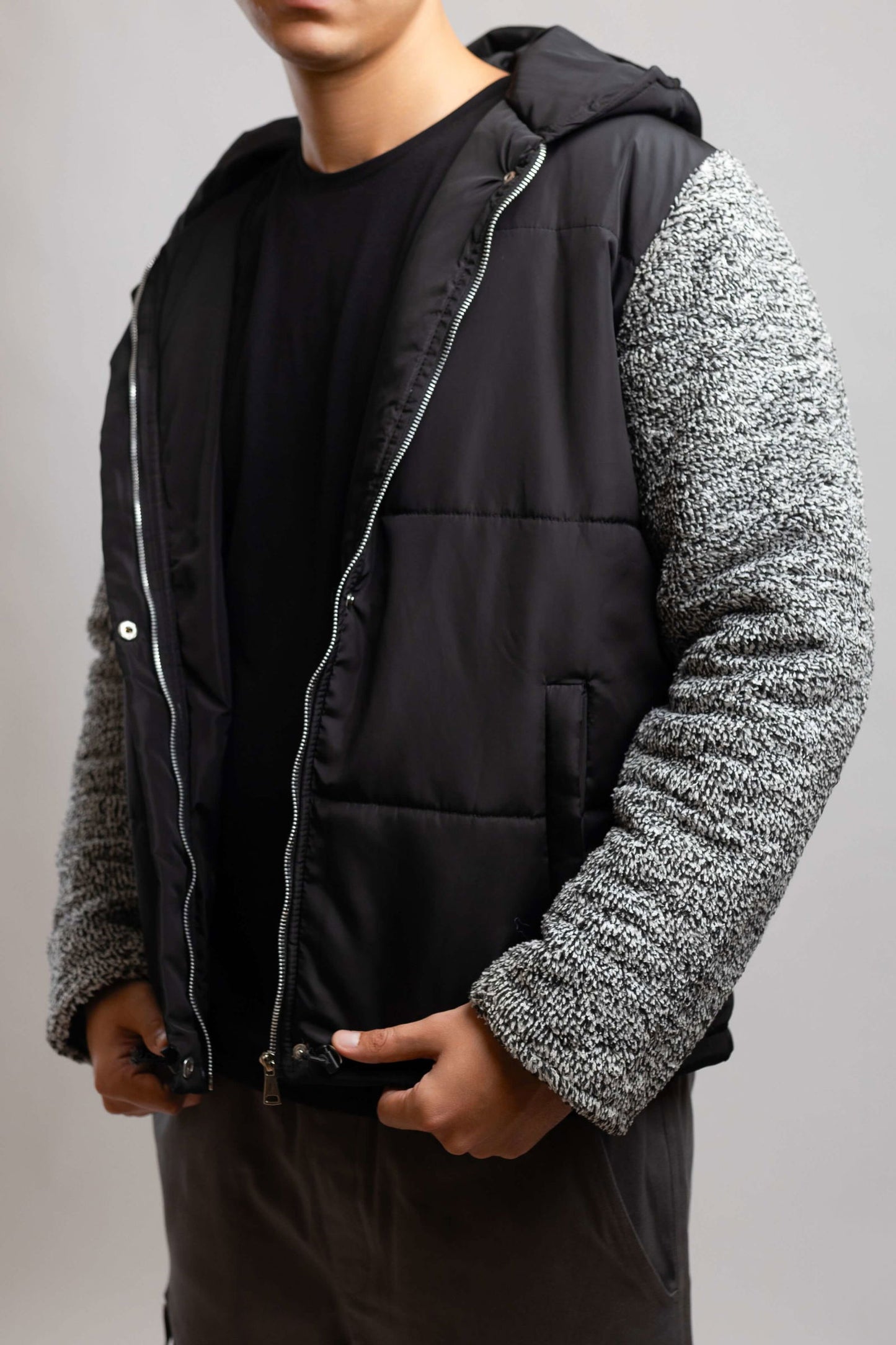 Fleece Hooded Jacket-Black x Navy - REDDOT