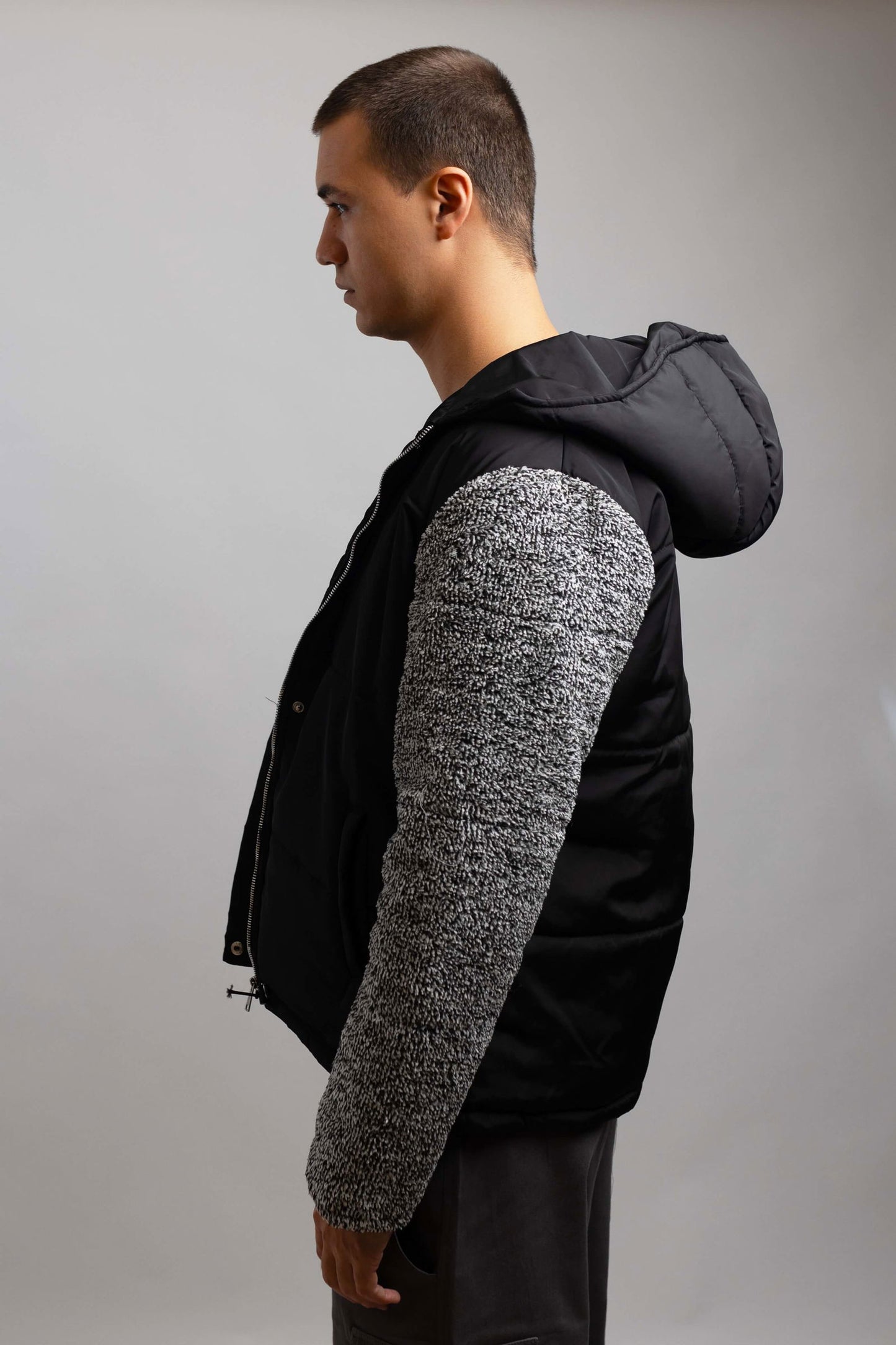Fleece Hooded Jacket-Black x Navy - REDDOT