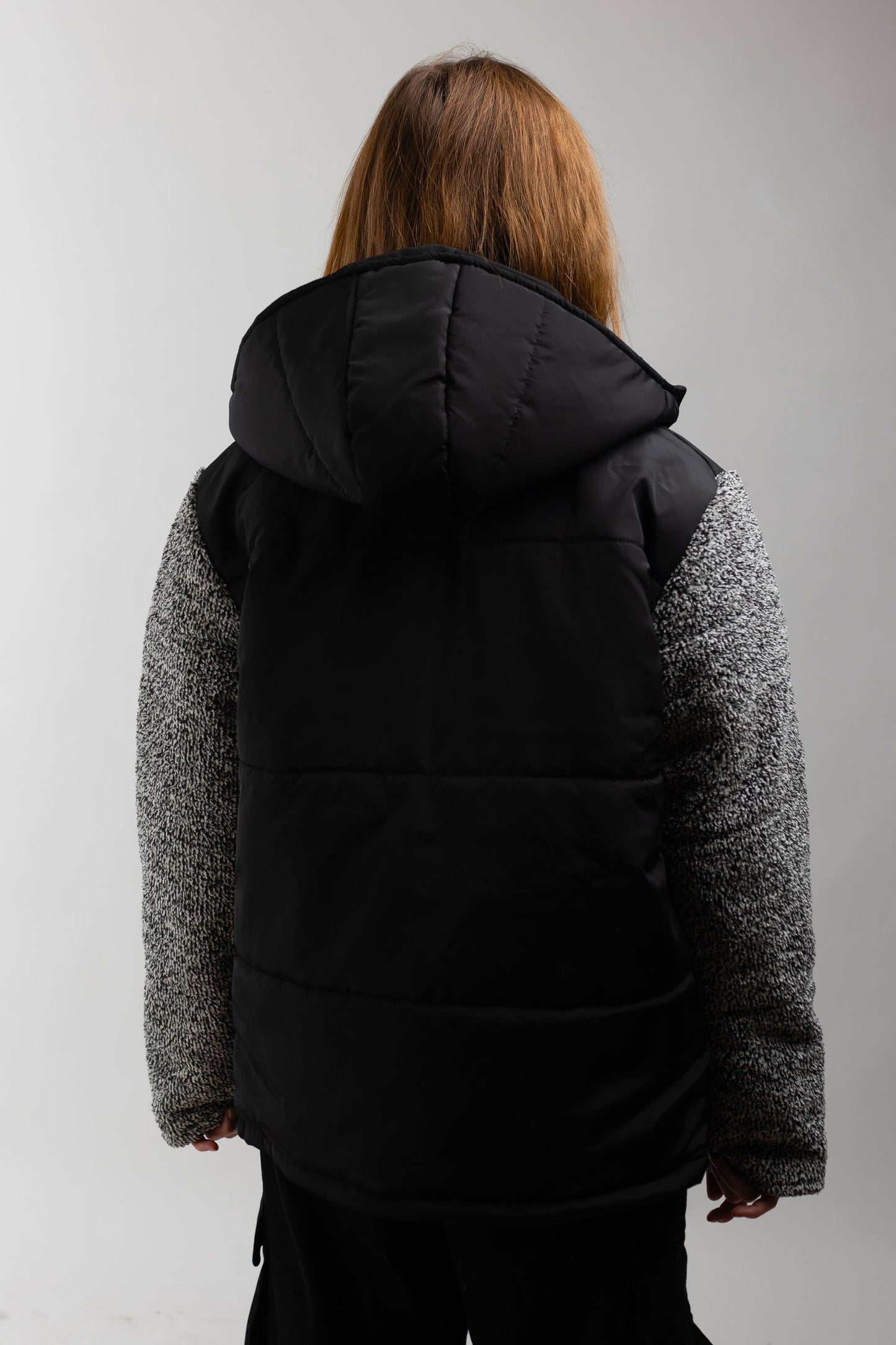 Fleece Hooded Jacket-Black x Navy - REDDOT