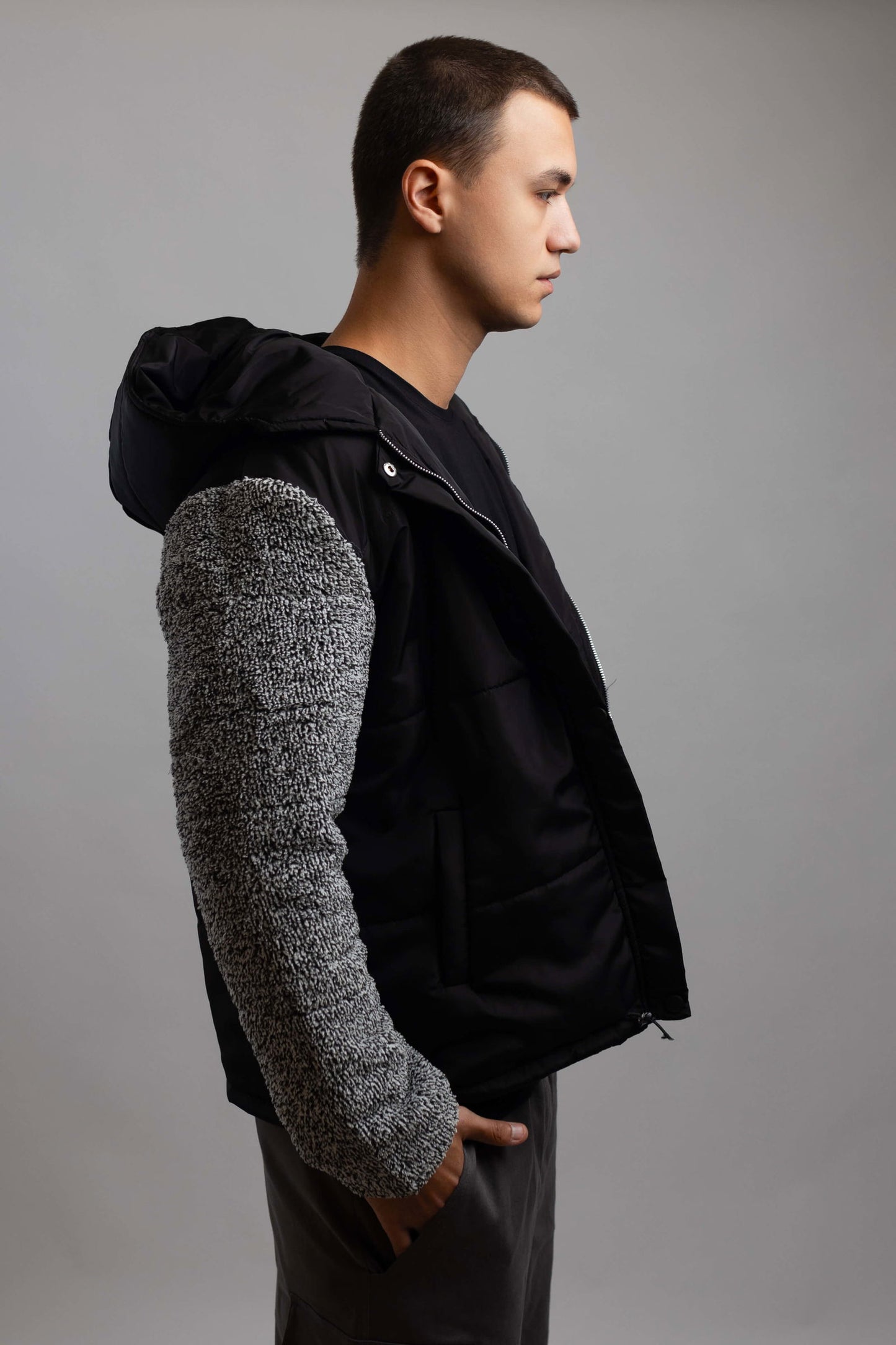 Fleece Hooded Jacket-Black x Navy - REDDOT
