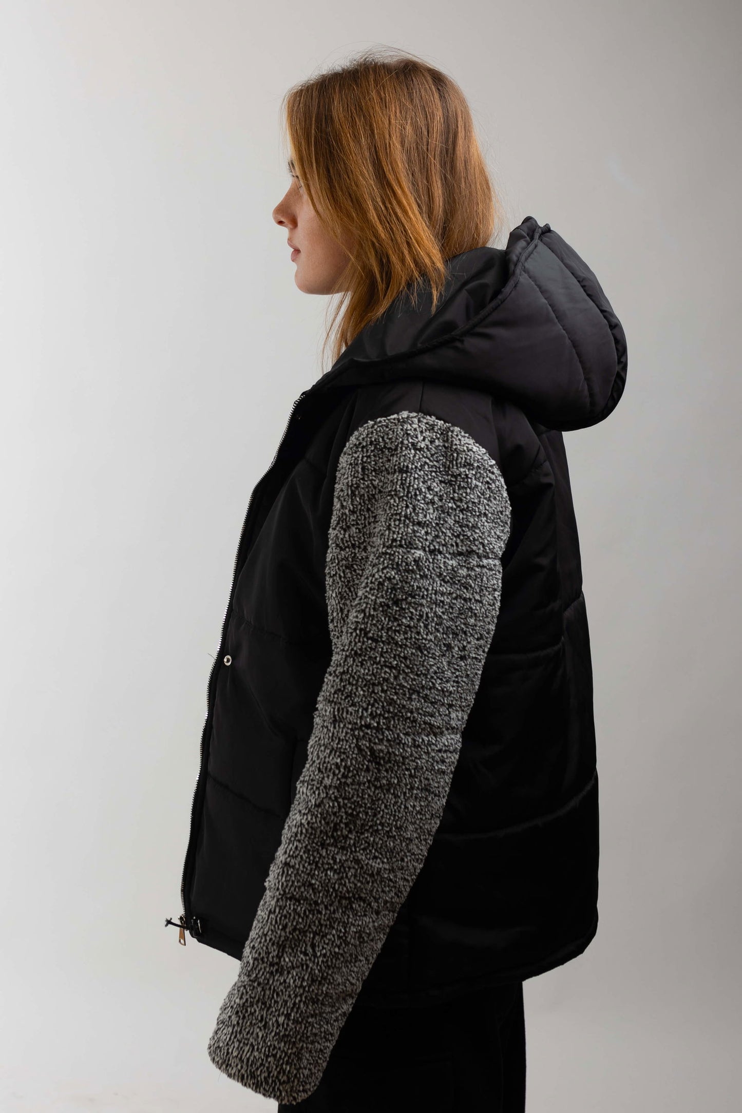 Fleece Hooded Jacket-Black x Navy - REDDOT