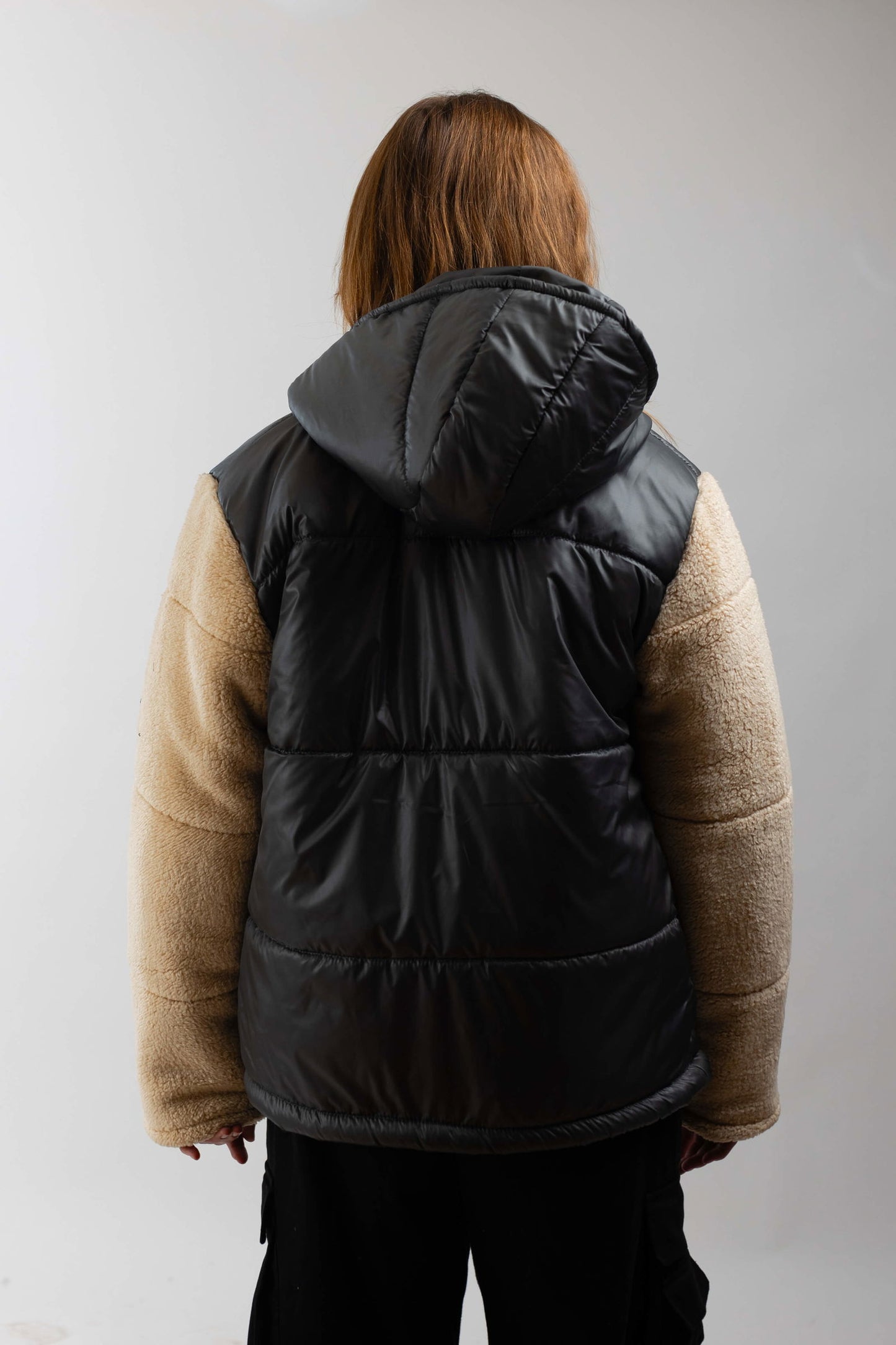 Fleece Hooded Jacket-Grey x Beige - REDDOT