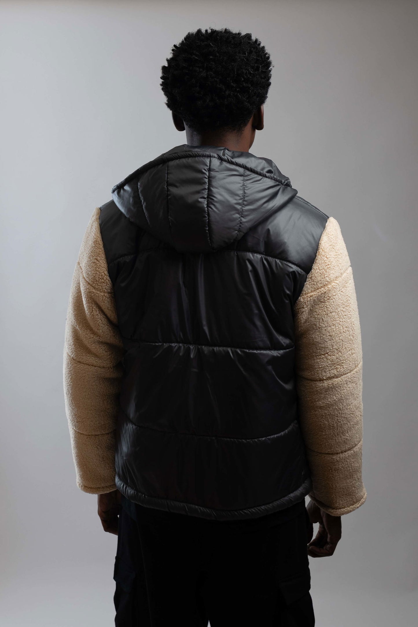 Fleece Hooded Jacket-Grey x Beige - REDDOT
