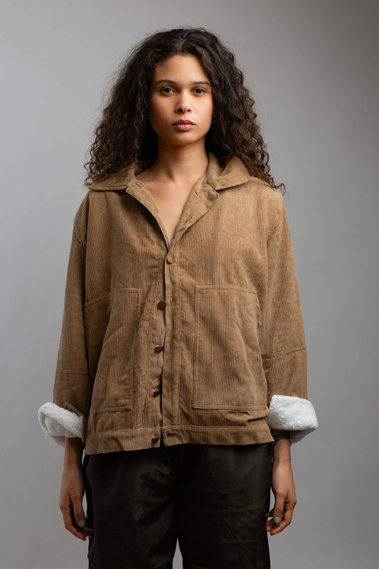 Oversized Corduroy Jacket-Beige - REDDOT