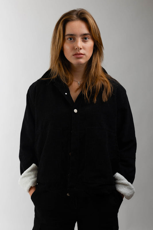 Oversized Corduroy Jacket-Black - REDDOT