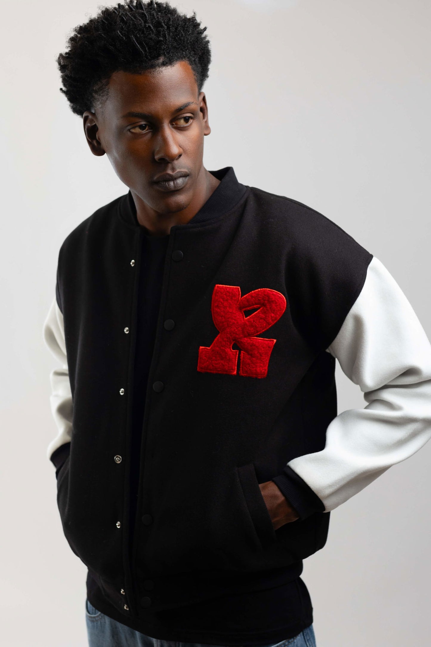 Oversized Varsity Jacket-Black/White - REDDOT