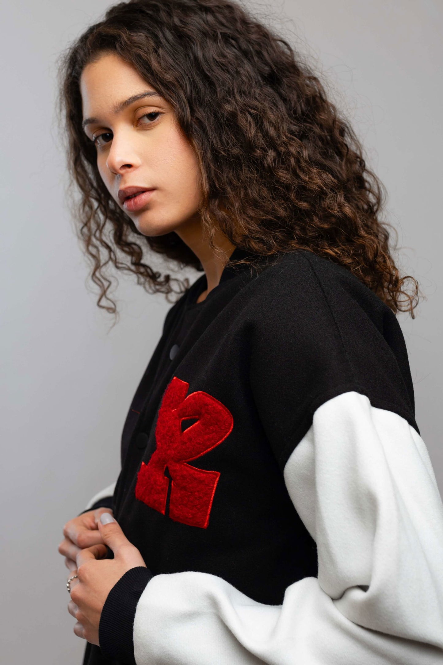 Oversized Varsity Jacket-Black/White - REDDOT