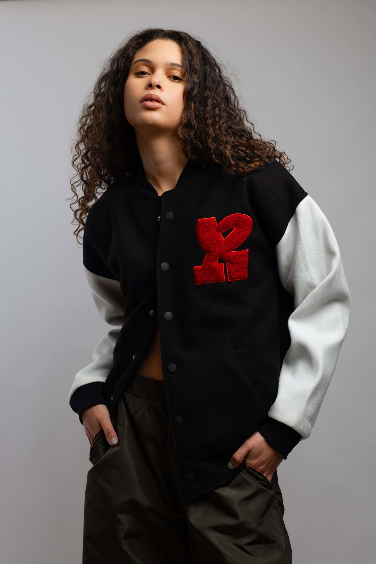 Oversized Varsity Jacket-Black/White - REDDOT