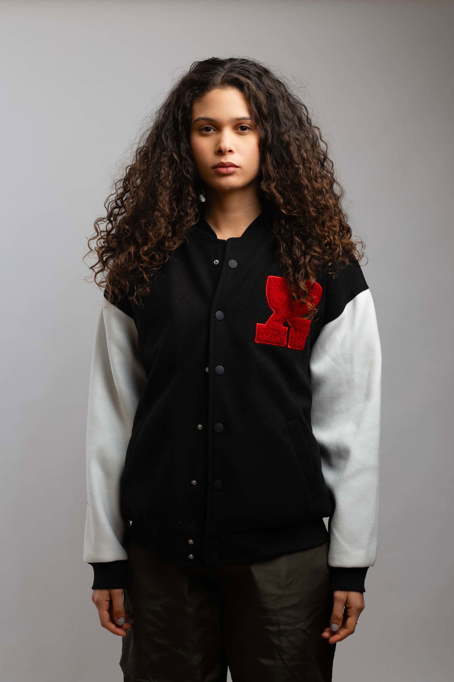 Oversized Varsity Jacket-Black/White - REDDOT