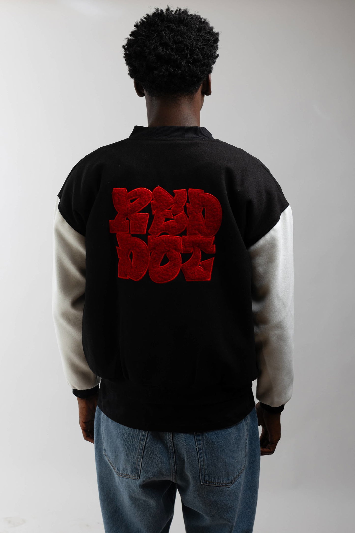 Oversized Varsity Jacket-Black/White - REDDOT