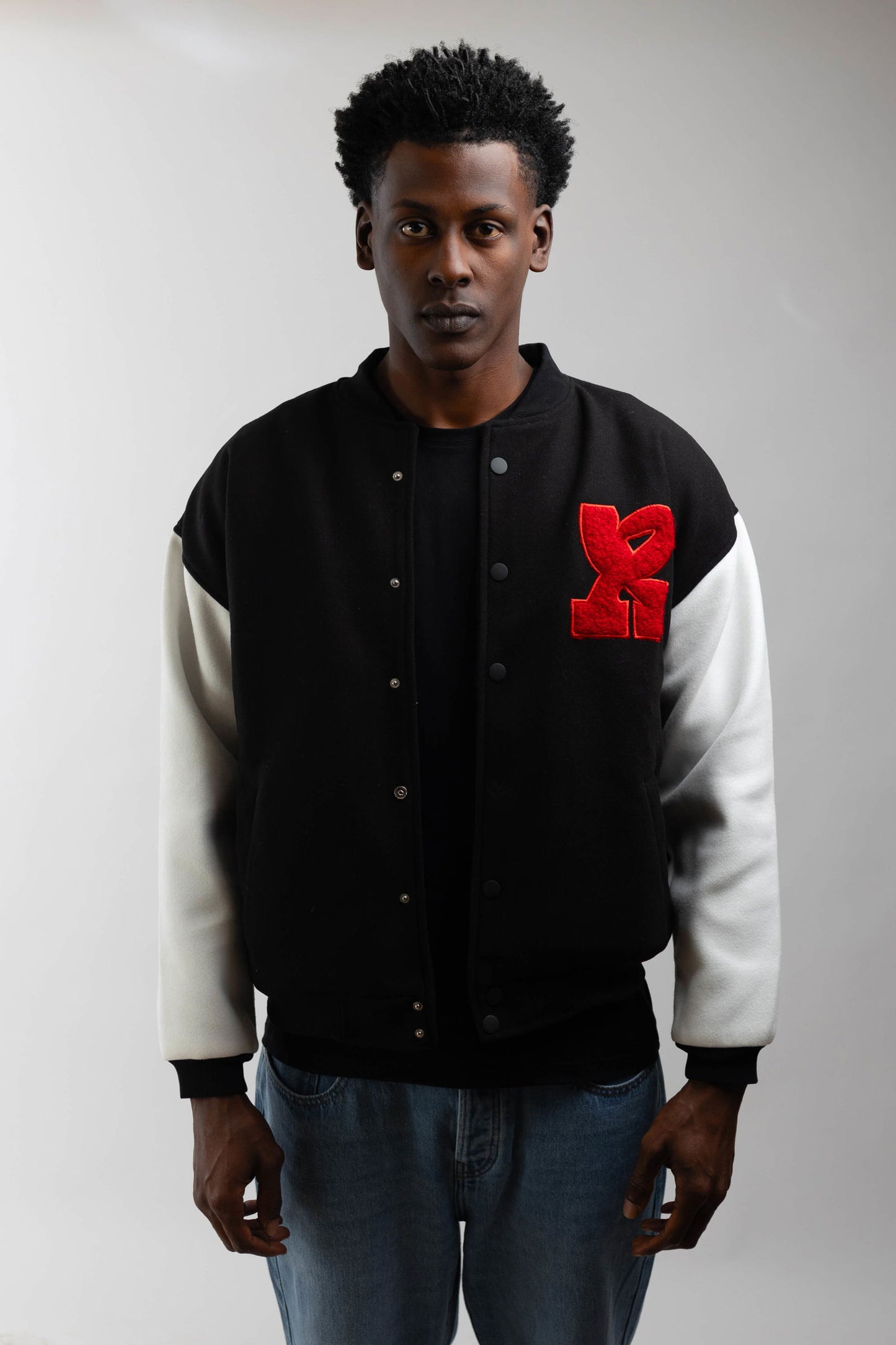 Oversized Varsity Jacket-Black/White - REDDOT