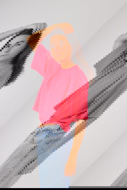 Basic Oversize Crop Top-Hot Pink - REDDOT
