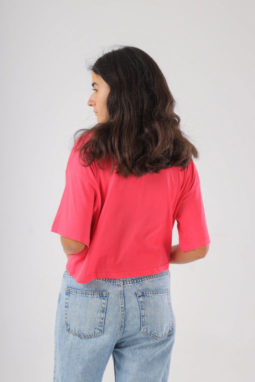 Basic Oversize Crop Top-Hot Pink - REDDOT