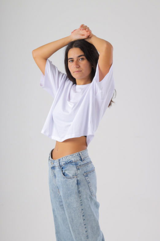 Basic Oversize Crop Top-White - REDDOT