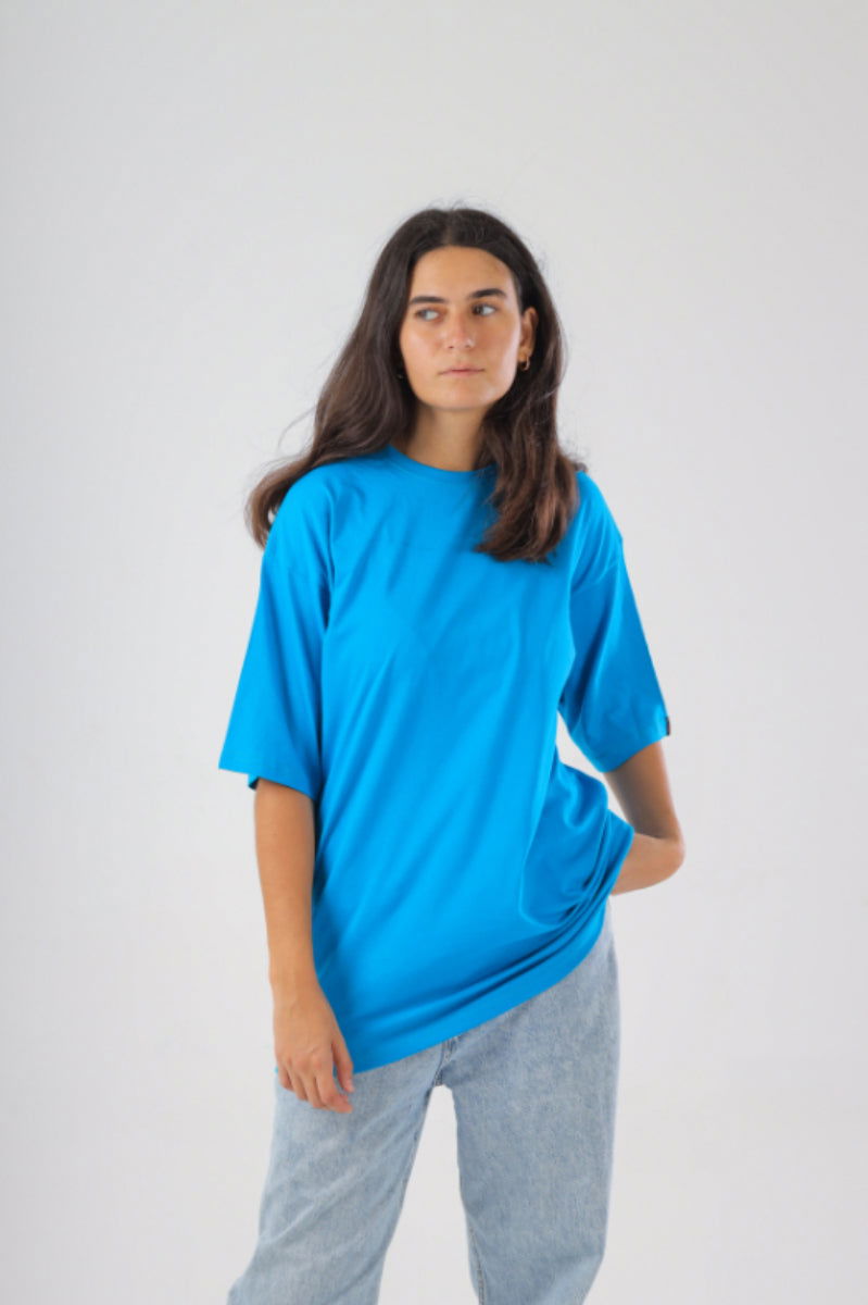 Basic Oversized Tee Labeled-Azure Blue - REDDOT