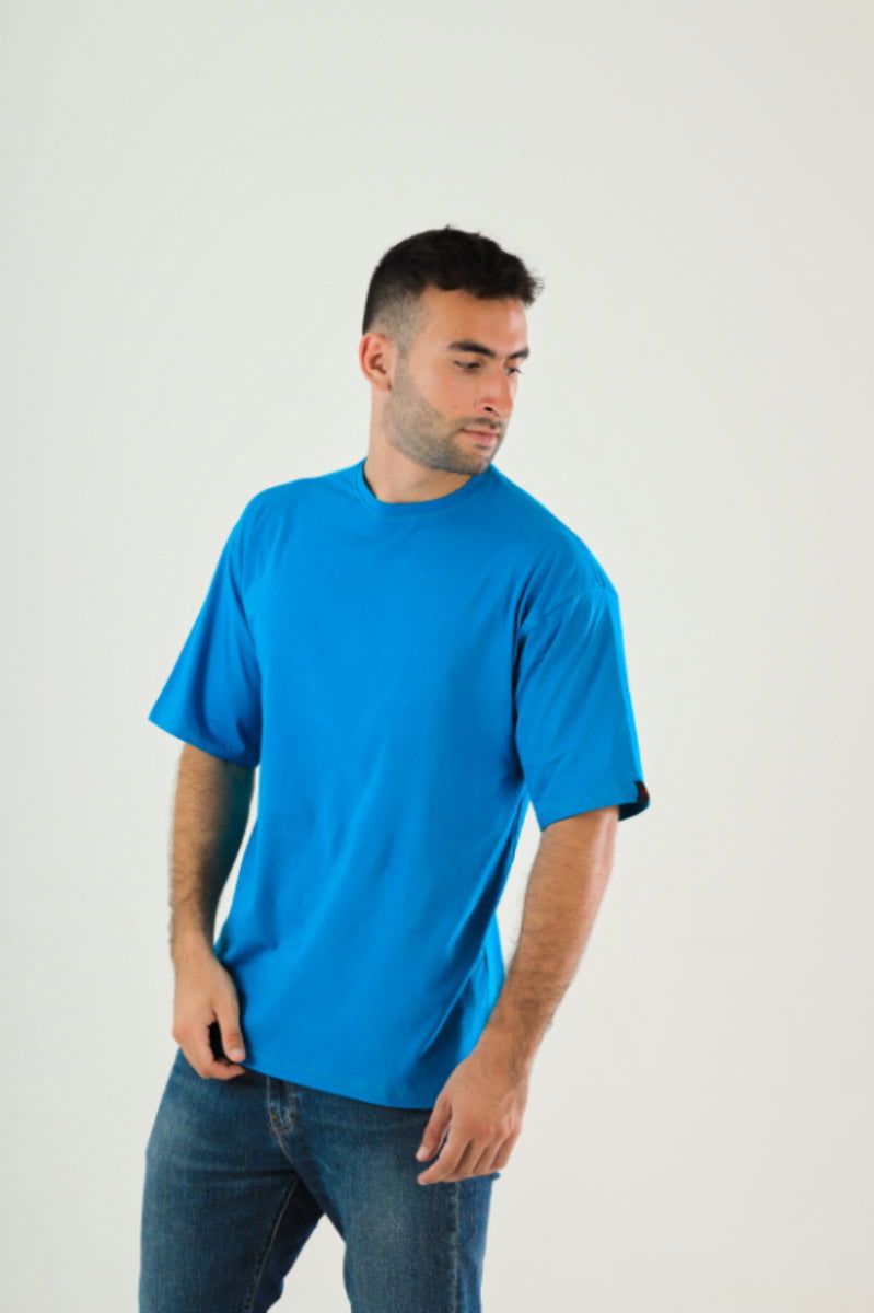 Basic Oversized Tee Labeled-Azure Blue - REDDOT