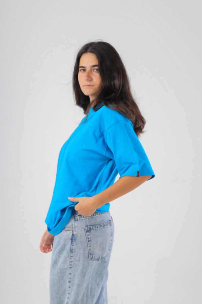 Basic Oversized Tee Labeled-Azure Blue - REDDOT