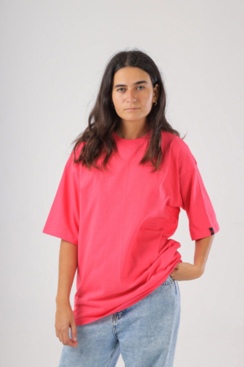 Basic Oversized Tee Labeled-Hot Pink - REDDOT