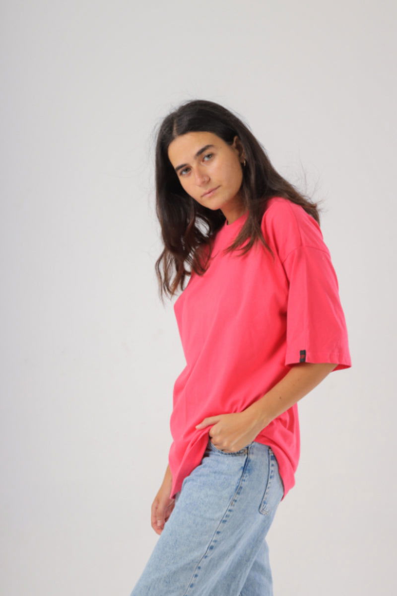 Basic Oversized Tee Labeled-Hot Pink - REDDOT