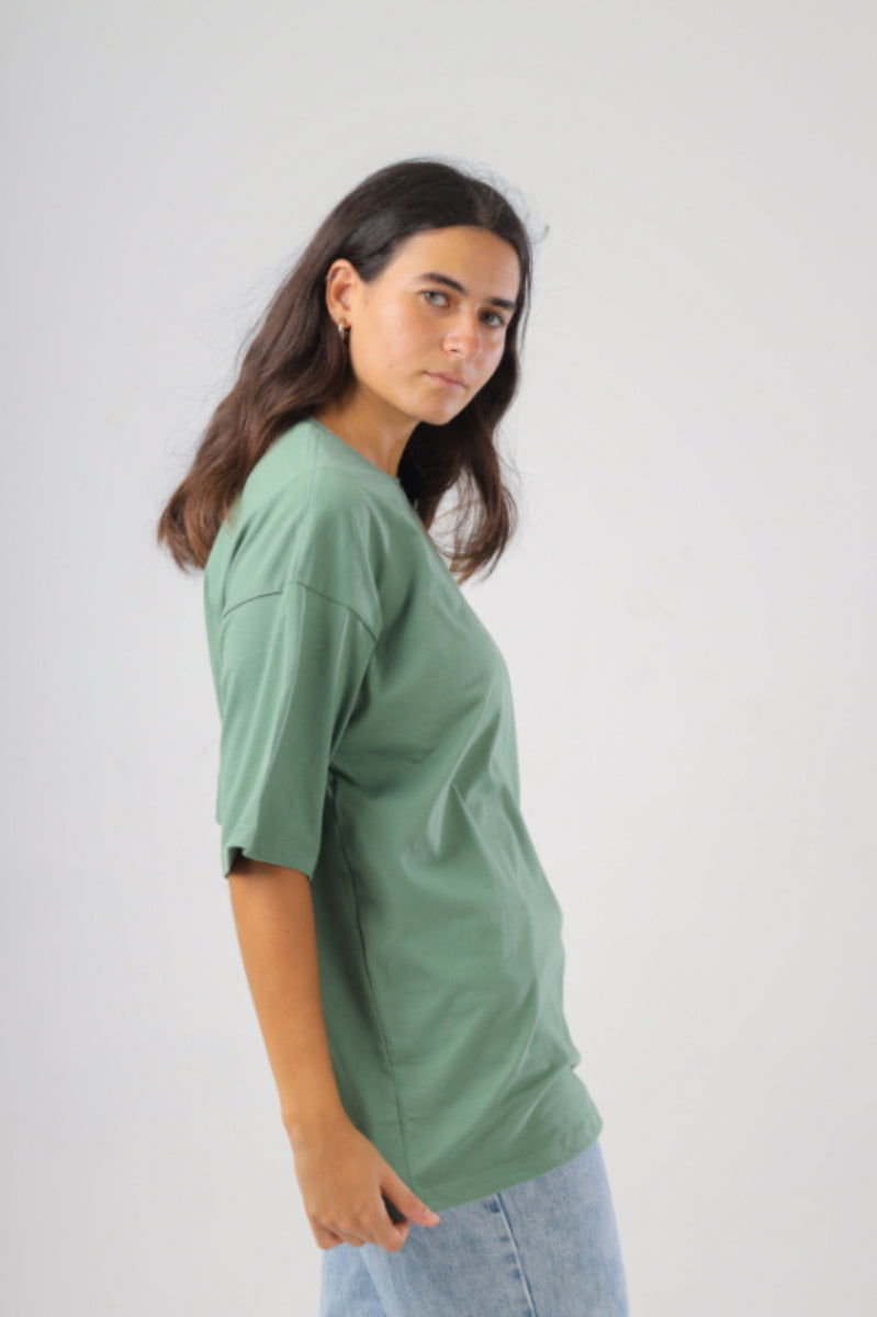 Basic Oversized Tee Labeled-Olive Green - REDDOT