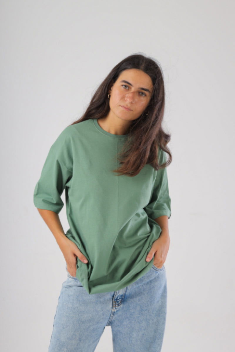 Basic Oversized Tee Labeled-Olive Green - REDDOT