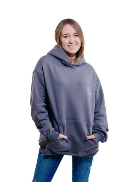 Flower Face Oversize Hoodies-Charcoal Grey - REDDOT