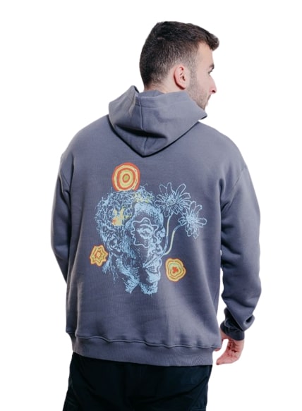 Flower Face Oversize Hoodies-Charcoal Grey - REDDOT