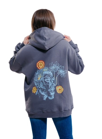 Flower Face Oversize Hoodies-Charcoal Grey - REDDOT
