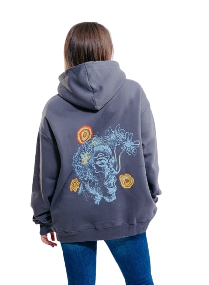 Flower Face Oversize Hoodies-Charcoal Grey - REDDOT