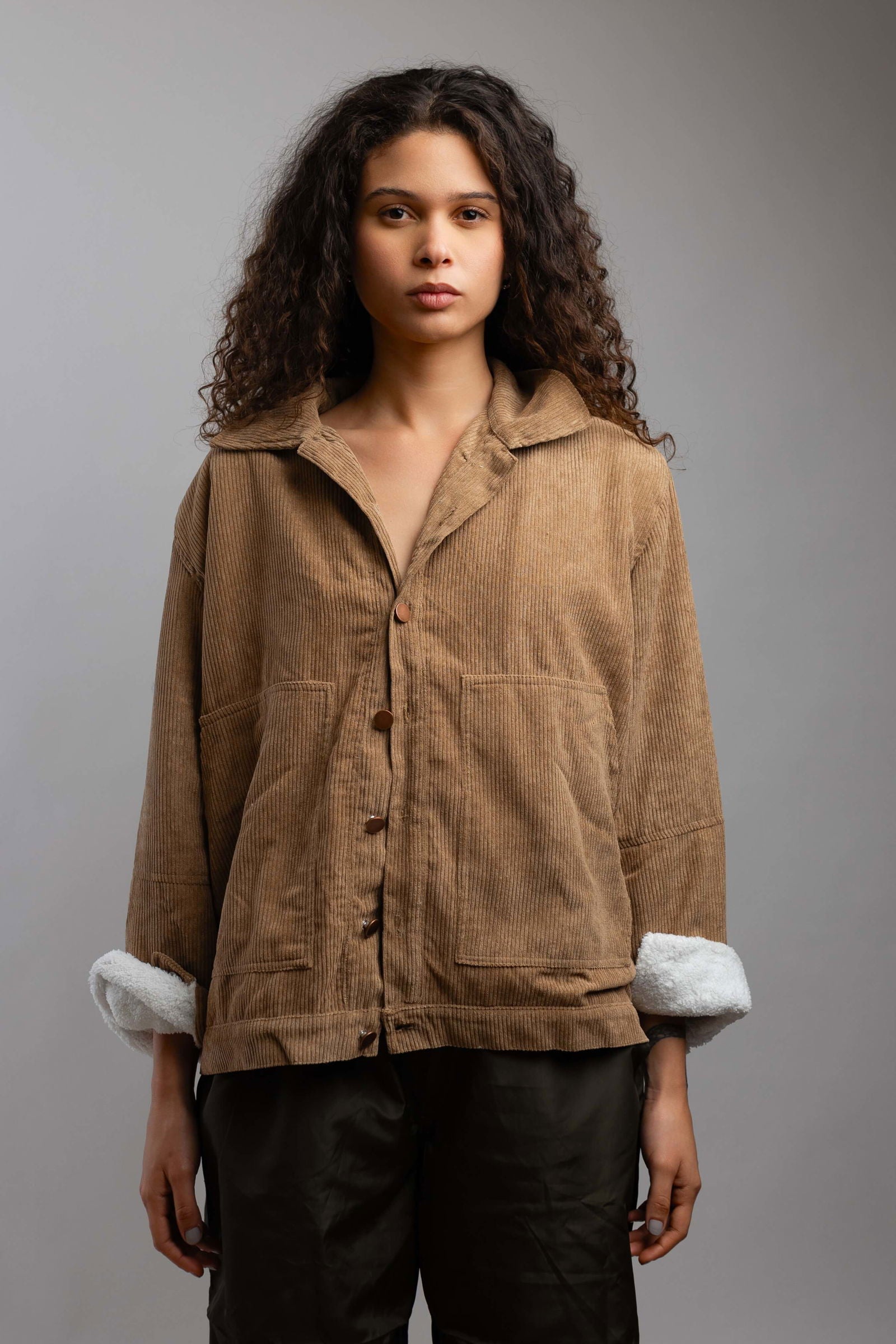 Oversized Corduroy Jacket-Beige - REDDOT
