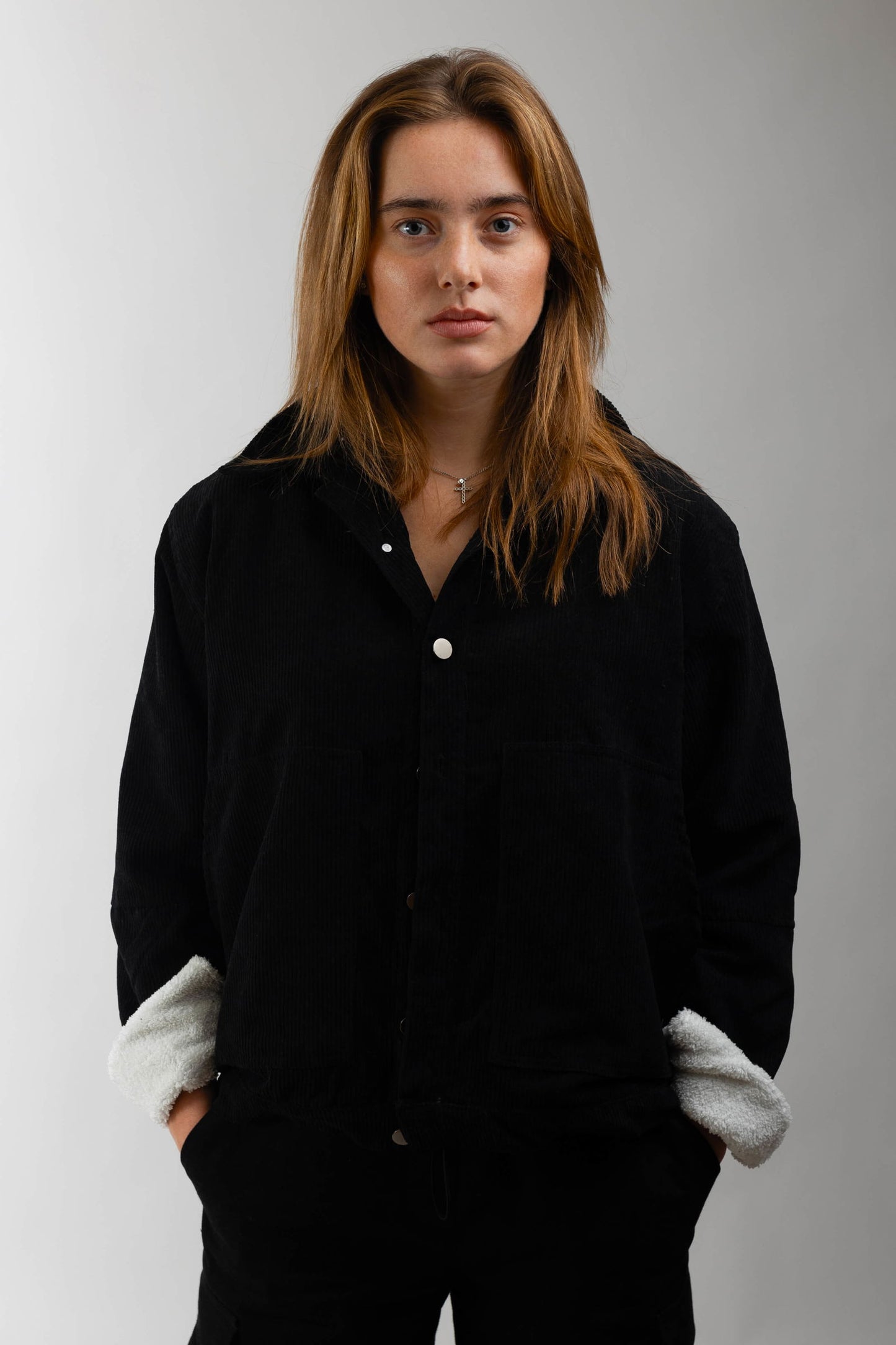 Oversized Corduroy Jacket-Black - REDDOT