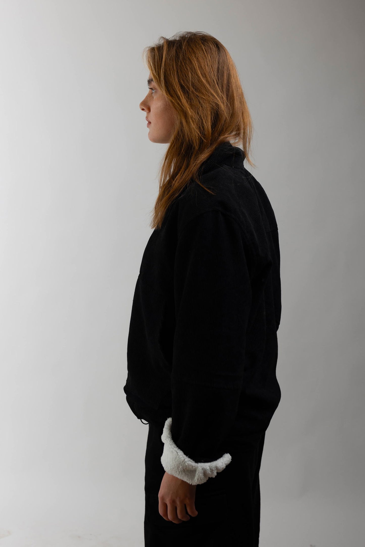 Oversized Corduroy Jacket-Black - REDDOT